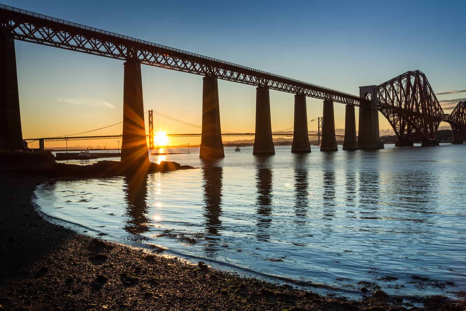 Sunset between the two bridges in Scotland